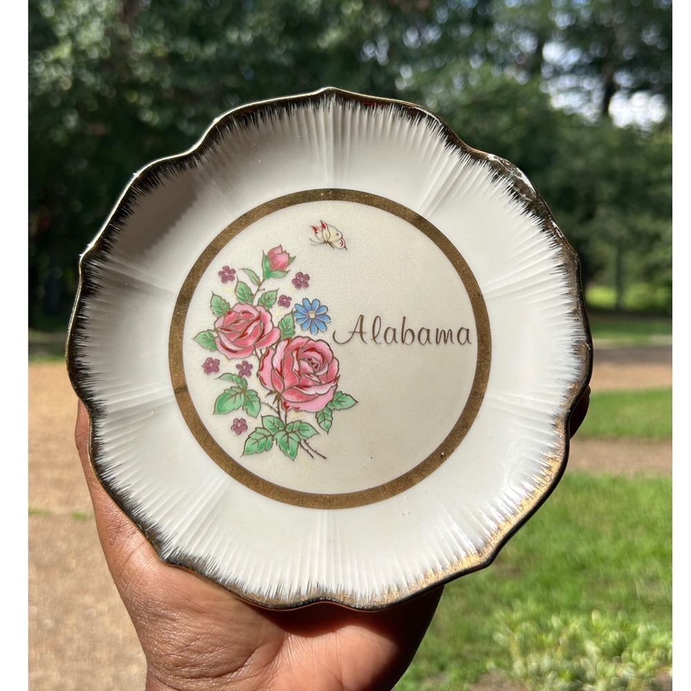 Scotty Alabama Souvenir Plate‎ 4in White Porcelain 24K Gold Trim vintage